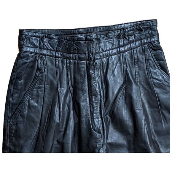 TOFFS Vintage Ultra High Waisted Black Genuine Leather Pants Size 10 M - Picture 3 of 6